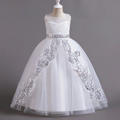 Girls Elegant Lace Wedding & Party Princess Dress