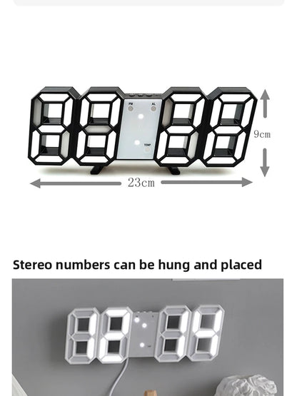 3D LED Digital Clock – Stylish, Multifunctional Wall Timepiece with USB Power