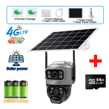 8MP 4K Solar Security Camera | 4G/WiFi | Dual Lens | PIR Motion | Night Vision