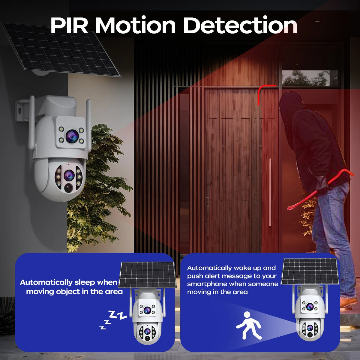 4K Wireless Solar Camera | Dual Lens | PIR Motion + Color Night Vision + Battery Power