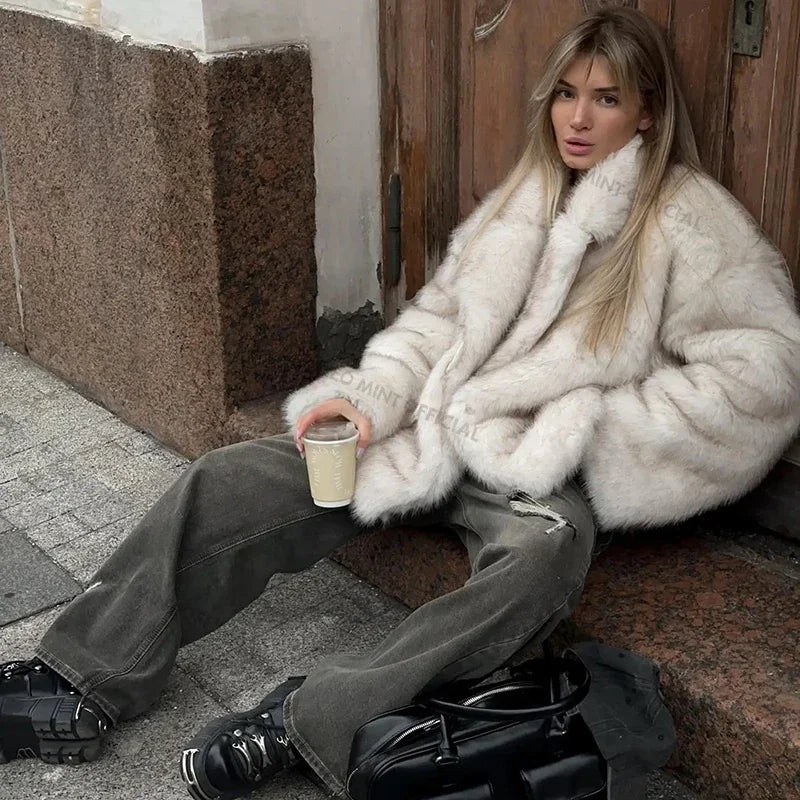 Cozy Glam: Oversized Gradient Fur Jacket