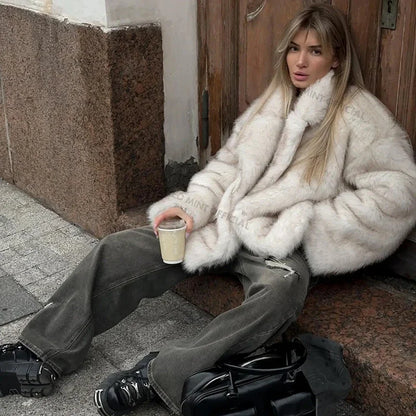 Cozy Glam: Oversized Gradient Fur Jacket