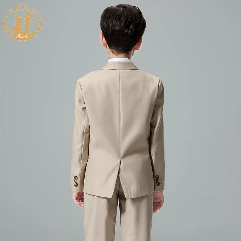 Boys’ 3-Piece Formal Suit – Khaki Coat, Vest & Pants | Wedding & Party Outfit