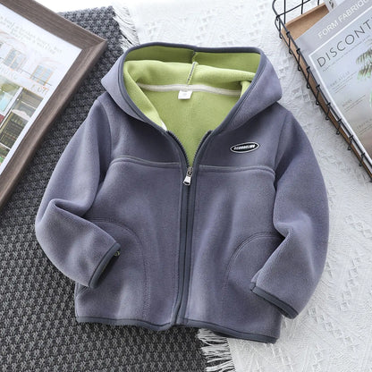 Boys’ Casual Hooded Fleece Sweatshirt – Zipper Coat for Kids