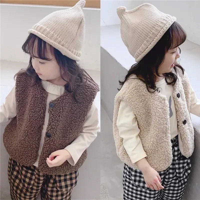 Autumn Winter Kids’ Plush Waistcoat – Soft & Cozy
