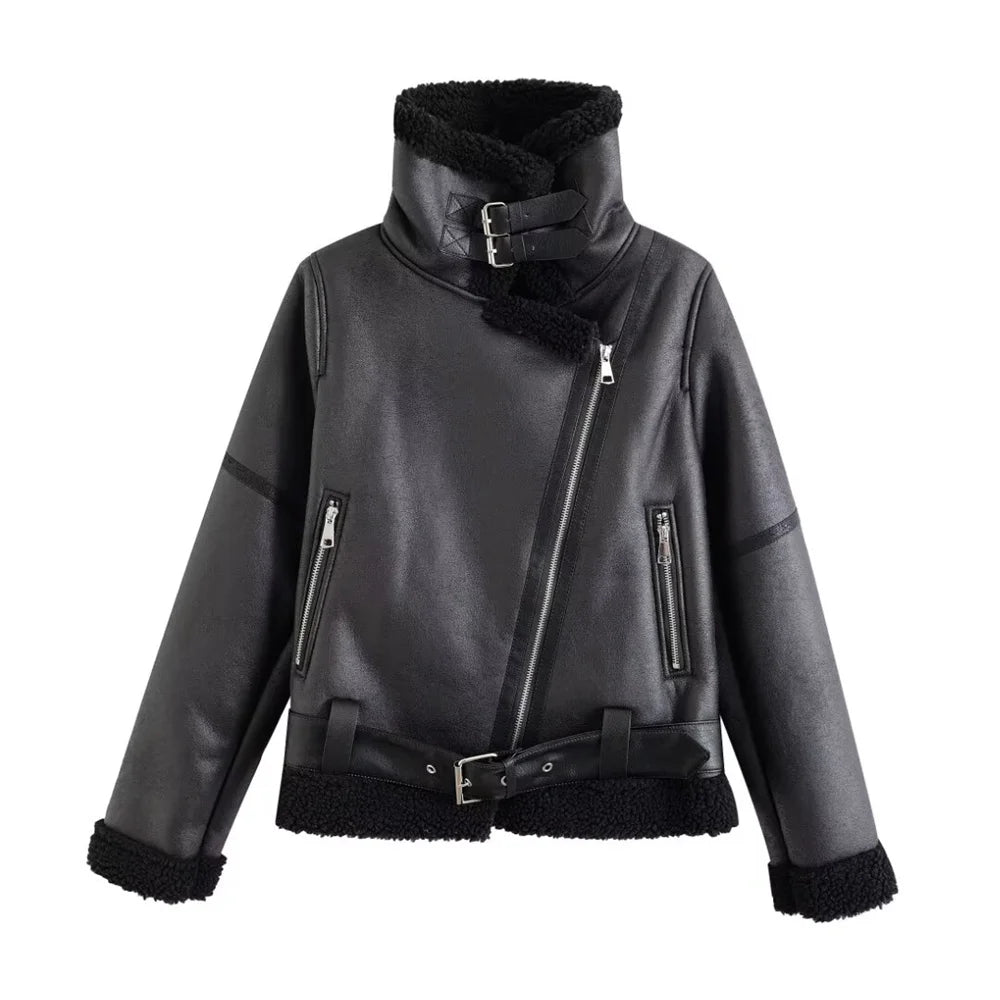 Retro Moto Style Coat – 2024 A/W Women's Fur Outerwear