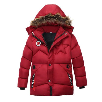 Boys' Winter Coat with Fur Hood – Warm, Plush-Lined Jacket (2–8 Years)