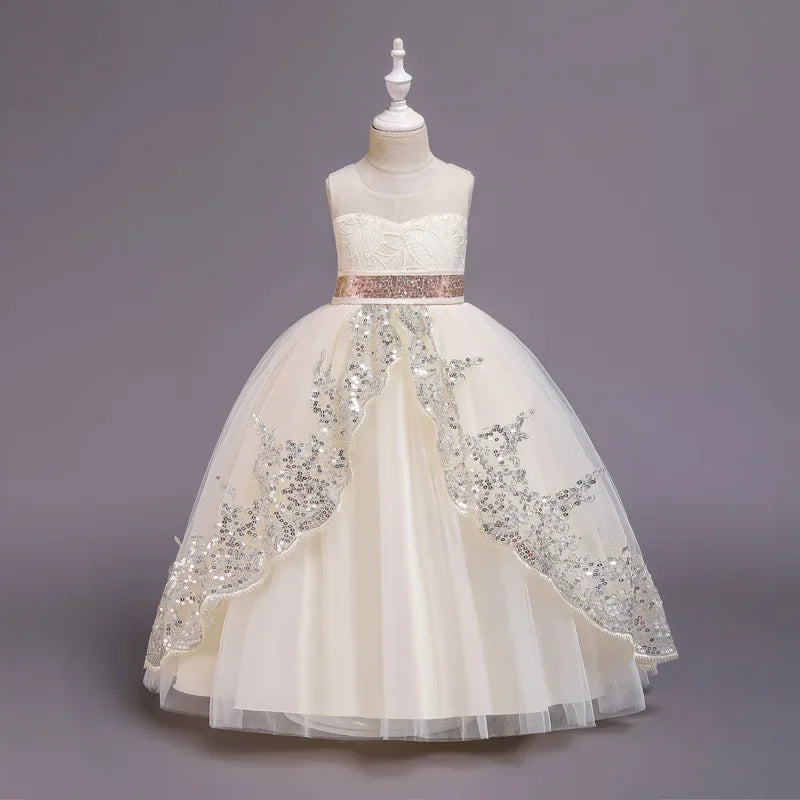 Girls Elegant Lace Wedding & Party Princess Dress
