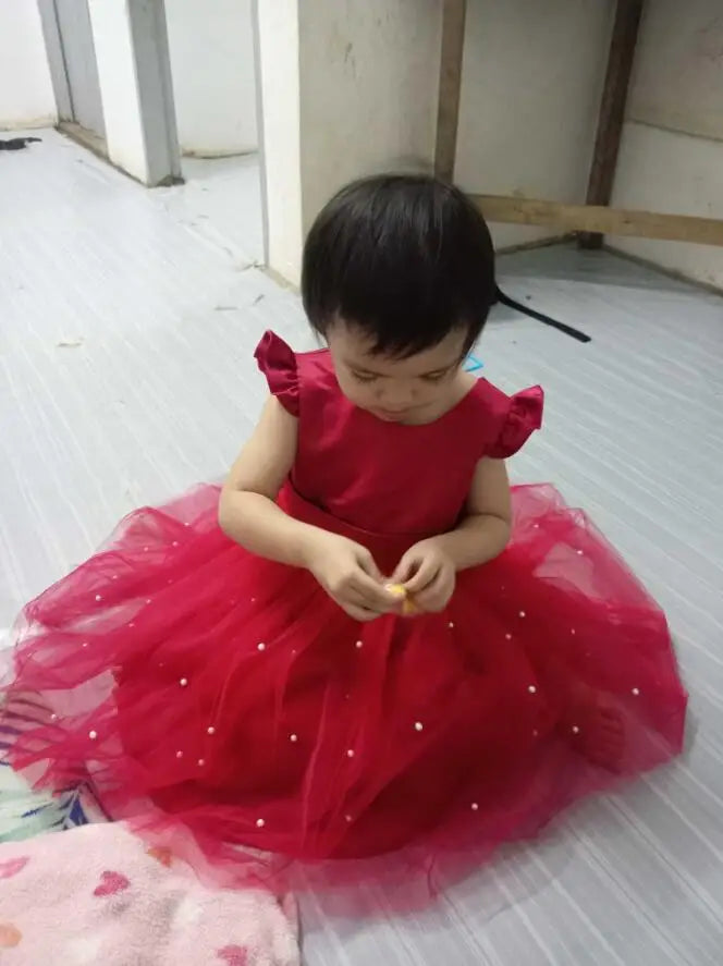 Kids Flower Girl Dress – Elegant Bow Tulle Party Wear