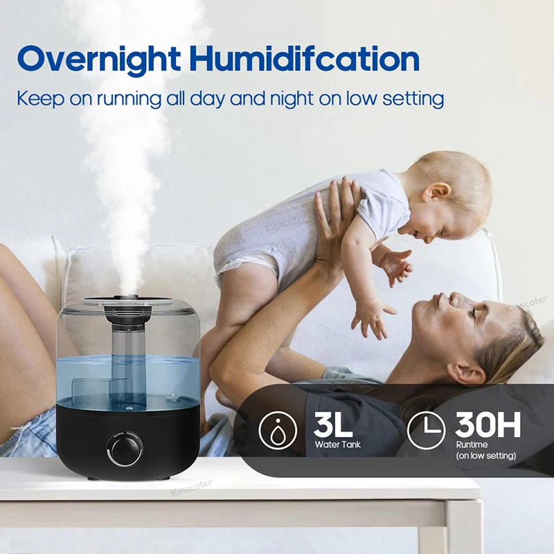 3L Air Humidifier & Aroma Diffuser – Large Capacity with Remote & Timer