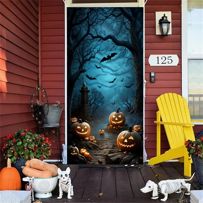 Halloween Door Banner – Scary Moon Night & Cemetery Scene