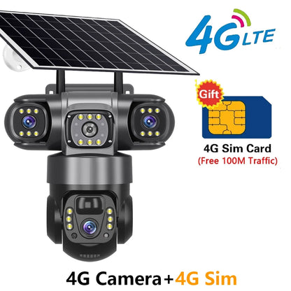4G Solar Security Camera – 3 Lens, 10X Zoom, Night Vision