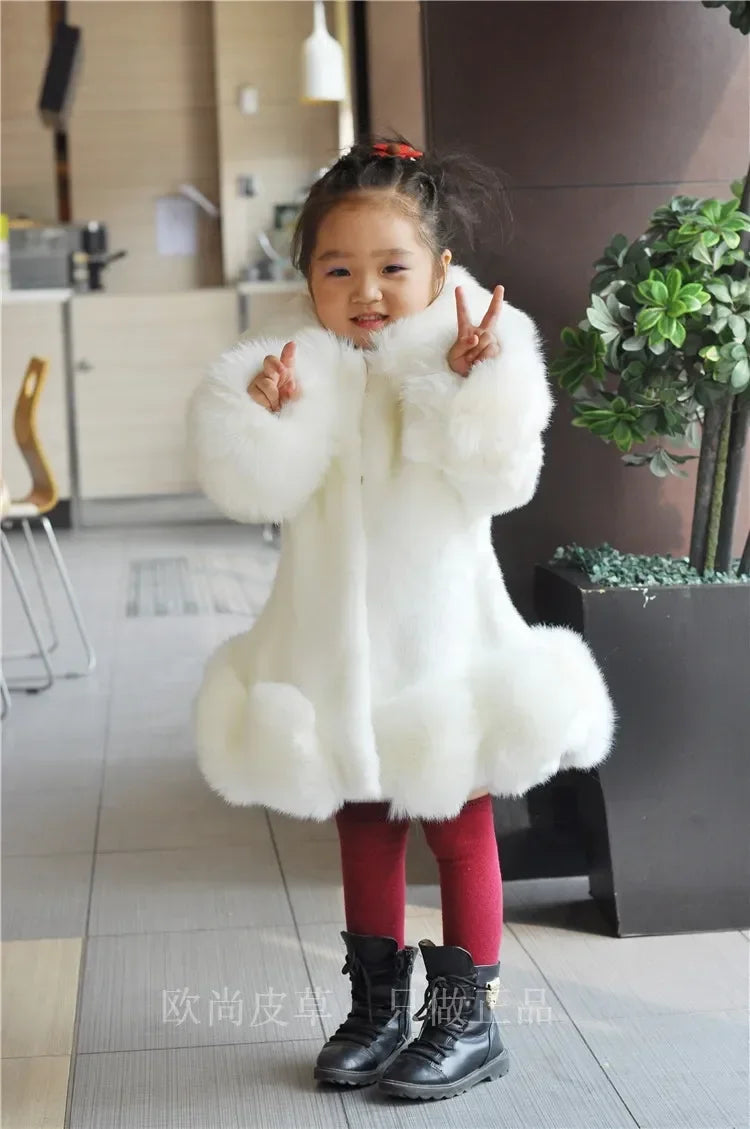 Korean Style Girls’ Winter Coat – Fox Fur Look