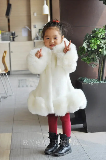 Korean Style Girls’ Winter Coat – Fox Fur Look