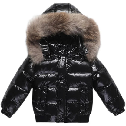Shiny Waterproof Kids' Down Parka – Real Fur Hood