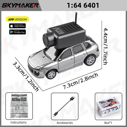 FPV Mini Car Toy – 1:64 RC Camera Car with LED Ambient Lights