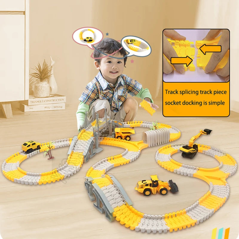 DIY Magic Race Track Set – Flexible Curved Railroad with Colorful Cars for Kids!