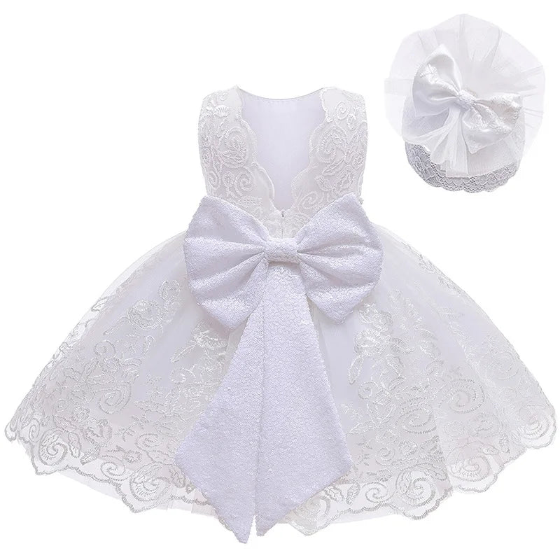 Baby Girl Lace Princess Dress with Big Bow – 3-24M