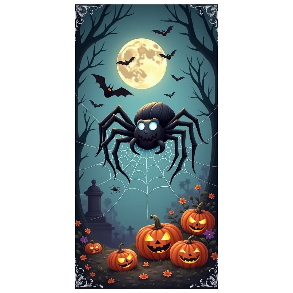 Halloween Door Banner – Scary Moon Night & Cemetery Scene