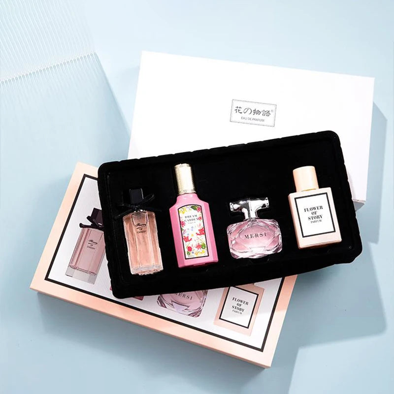 Floral Scent Perfume Gift Box: 4-Piece Set with Lasting Fragrance"