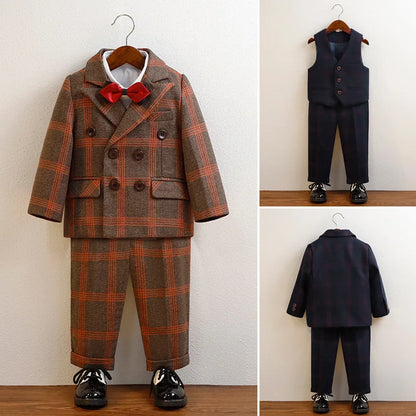 Kids’ Red Plaid Blazer Set – 1–10Y Boys’ Formal Performance Outfit