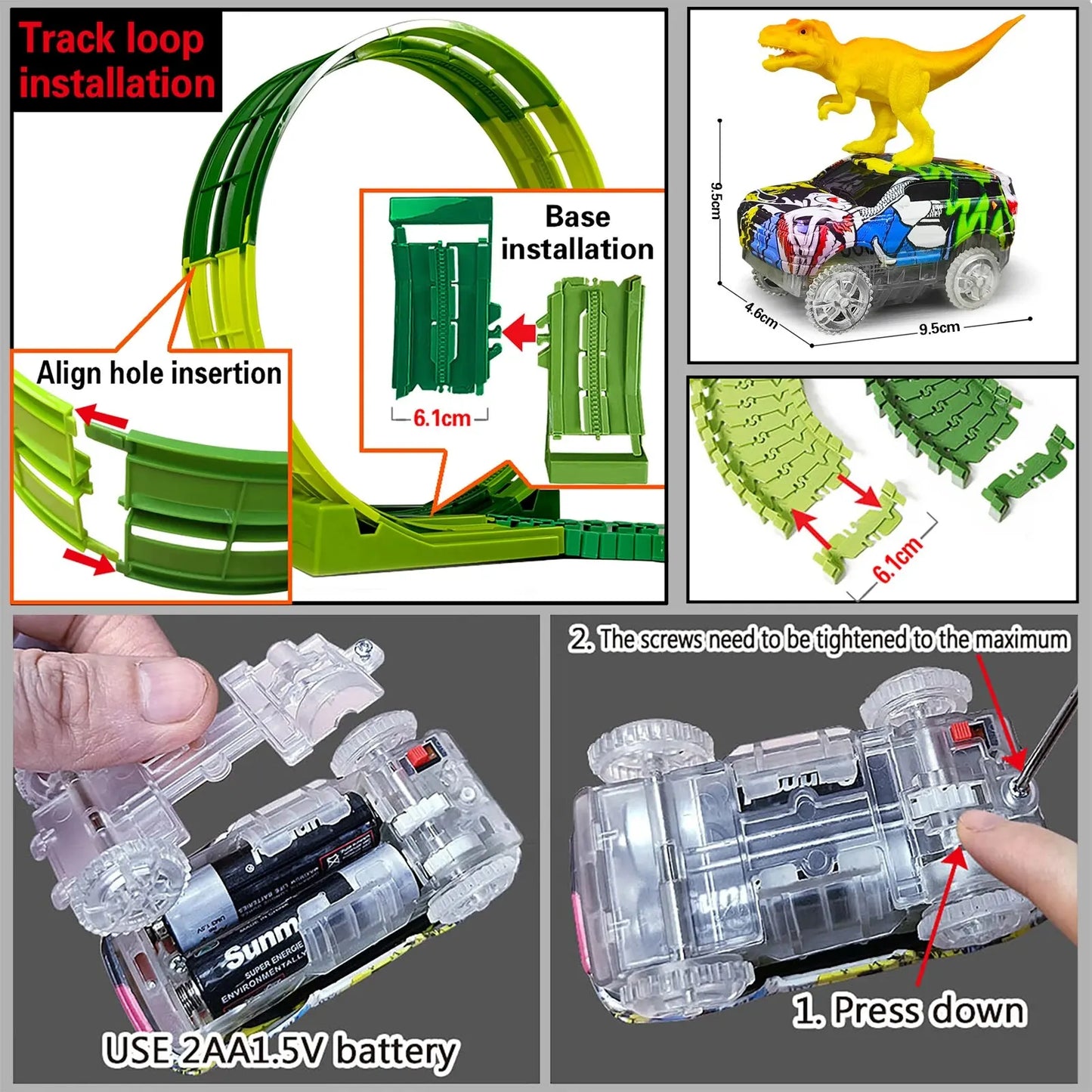 Magic Climbing Dinosaur Car Track Set – Flexible Race Track with Flashing Light Car!