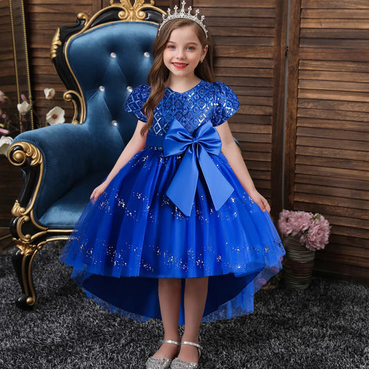 Kids’ Sequin Dress – High-Low Puffy Tutu with Bow Belt