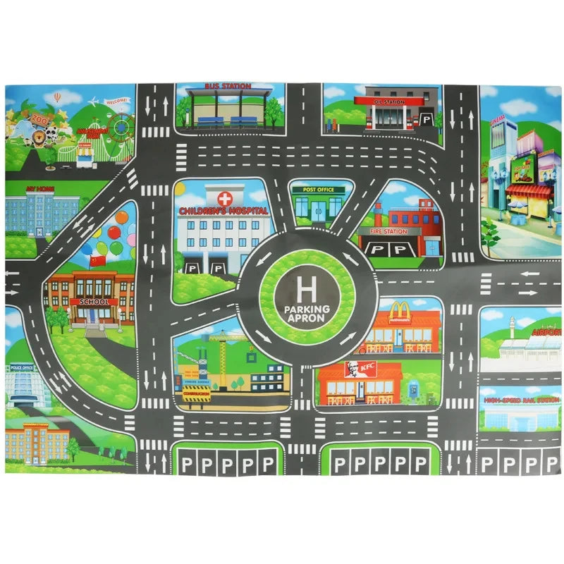 130*100CM Large Road Map Carpet – Educational Traffic Playmat for Kids