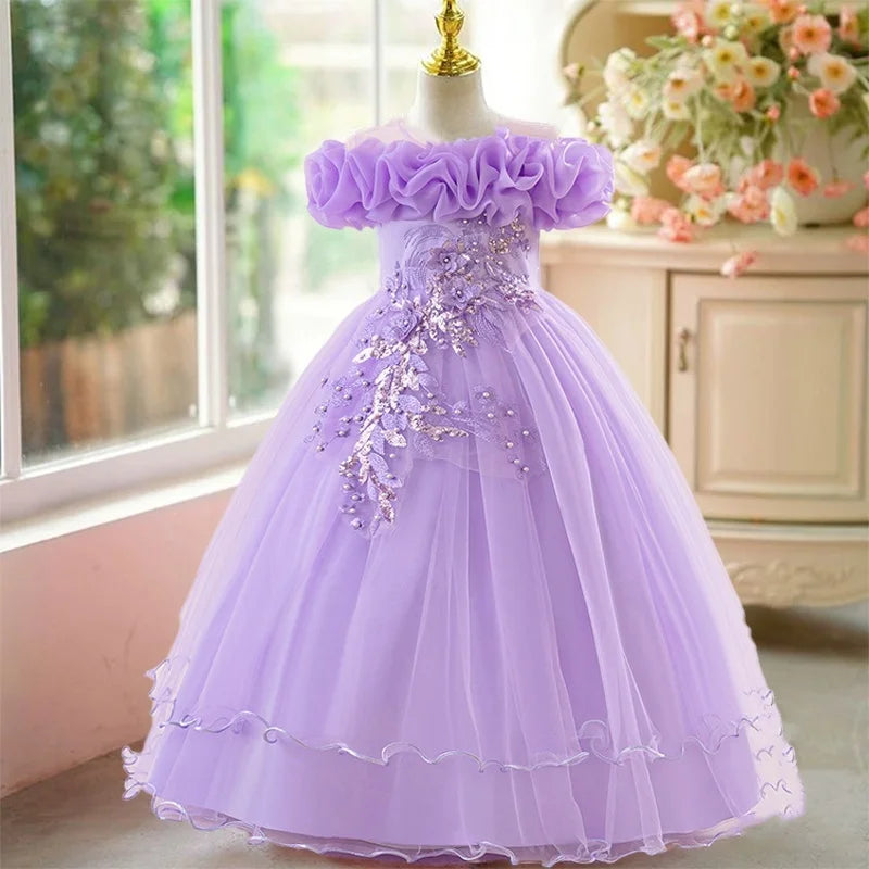 Prom & Party Dress – Girls Floral Mesh Gown