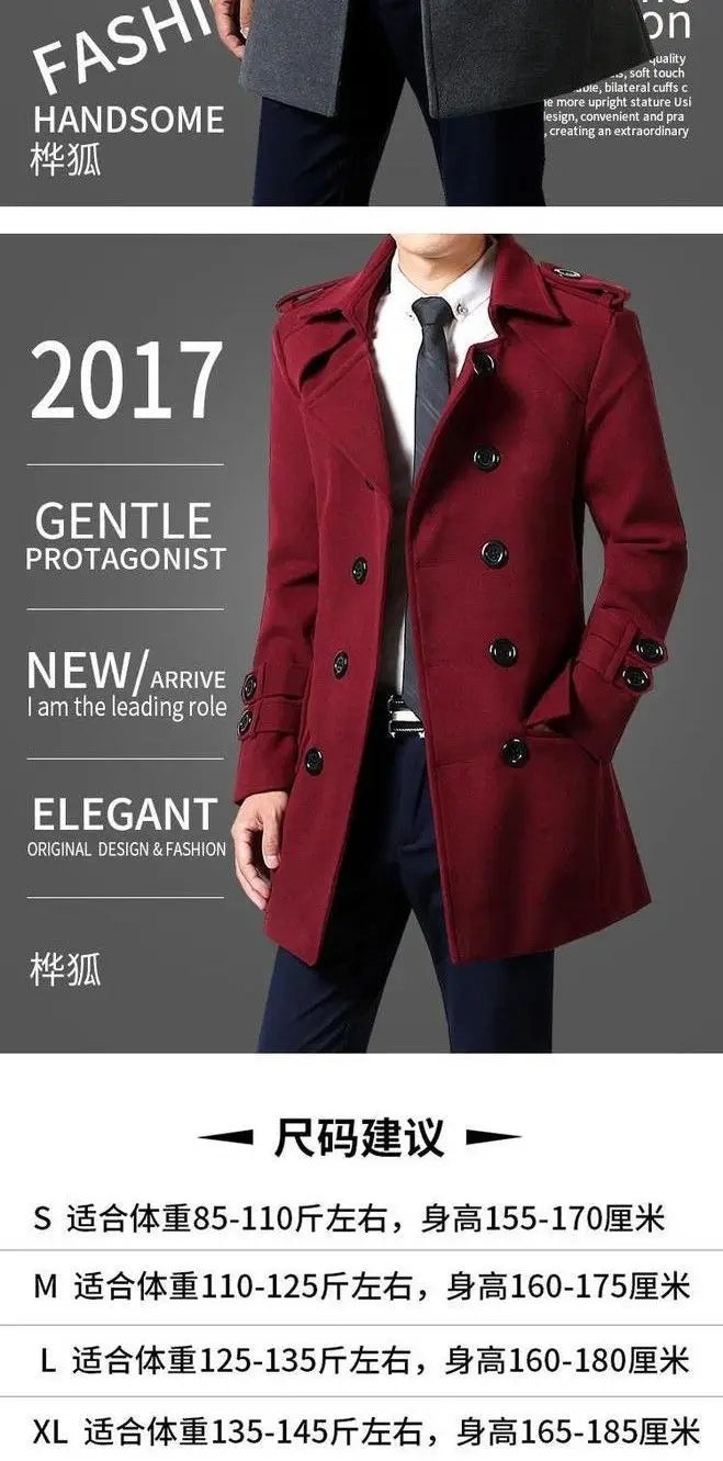 British Style Trench Coat for Men – Slim Fit Woolen Overcoat