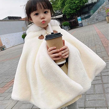 Baby Girl Winter Cloak with Faux Fur Hood