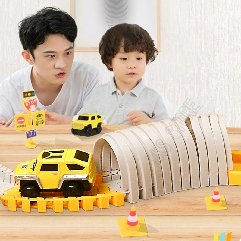 DIY Magic Race Track Set – Flexible Curved Railroad with Colorful Cars for Kids!