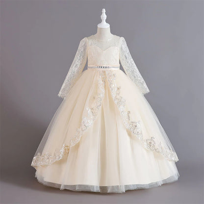 Girls Evening Dress – Lace Embroidered Party Gownn