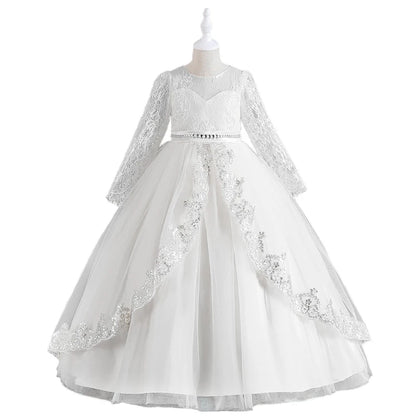 Girls Evening Dress – Lace Embroidered Party Gownn