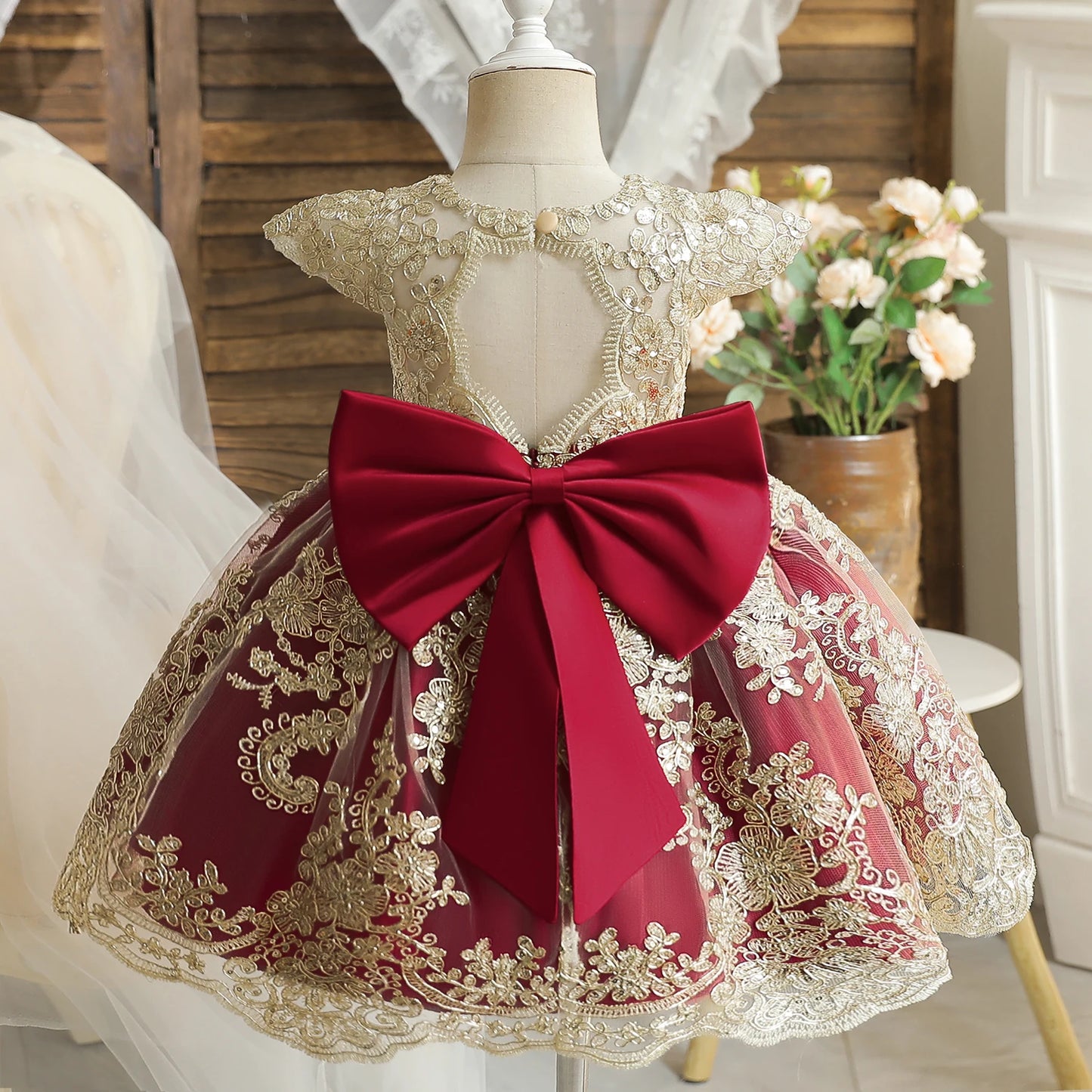 Princess Party Dress – Lace Embroidery with Ruffles