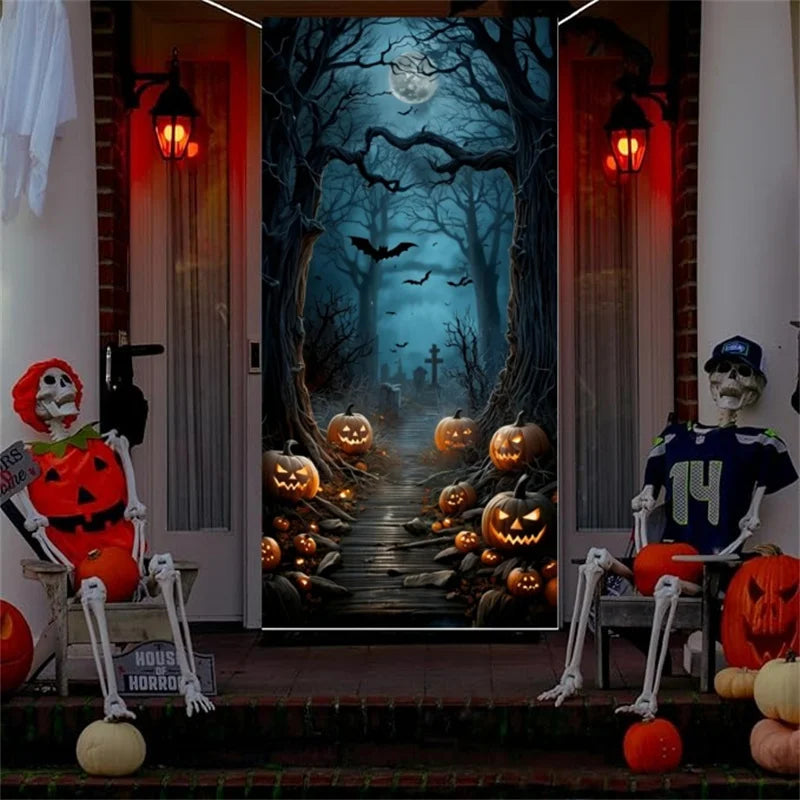 Halloween Door Banner – Scary Moon Night & Cemetery Scene