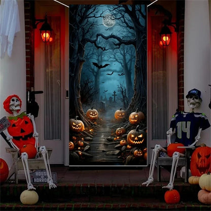 Halloween Door Banner – Scary Moon Night & Cemetery Scene