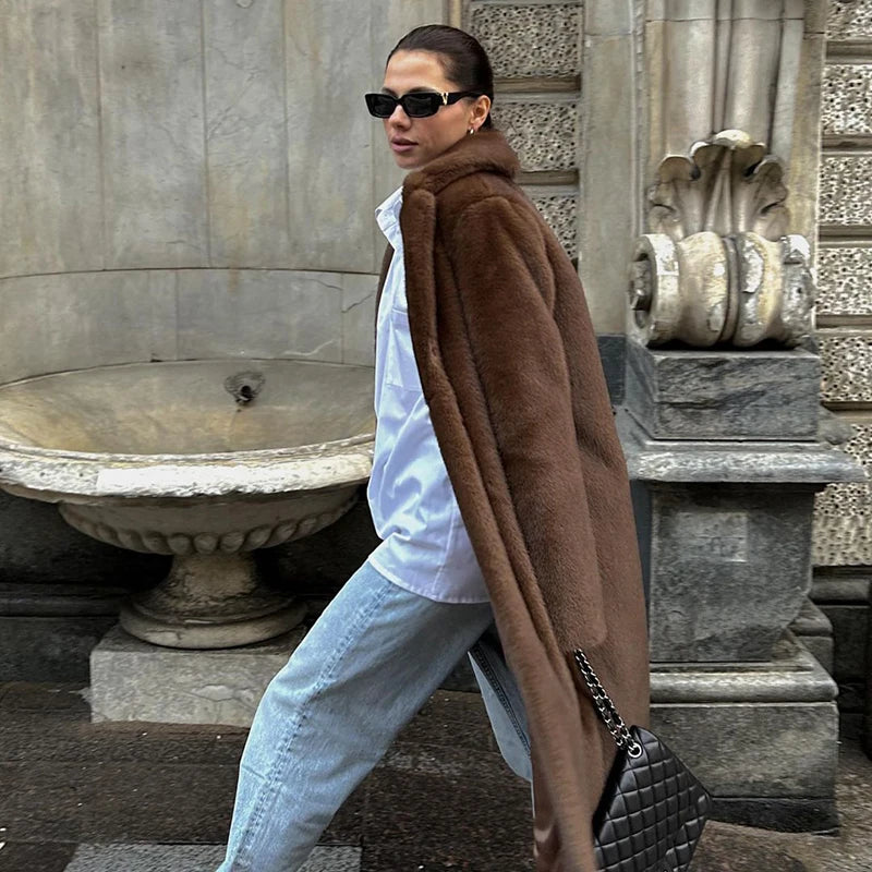 Chic Winter Warmth: Iconic Faux Mink Fur Overcoat