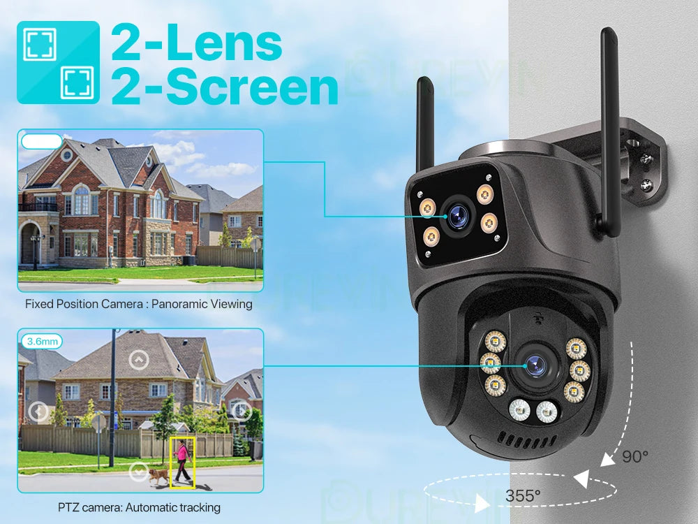 4K 8MP Dual-Lens PTZ WiFi Camera | AI Tracking Outdoor CCTV