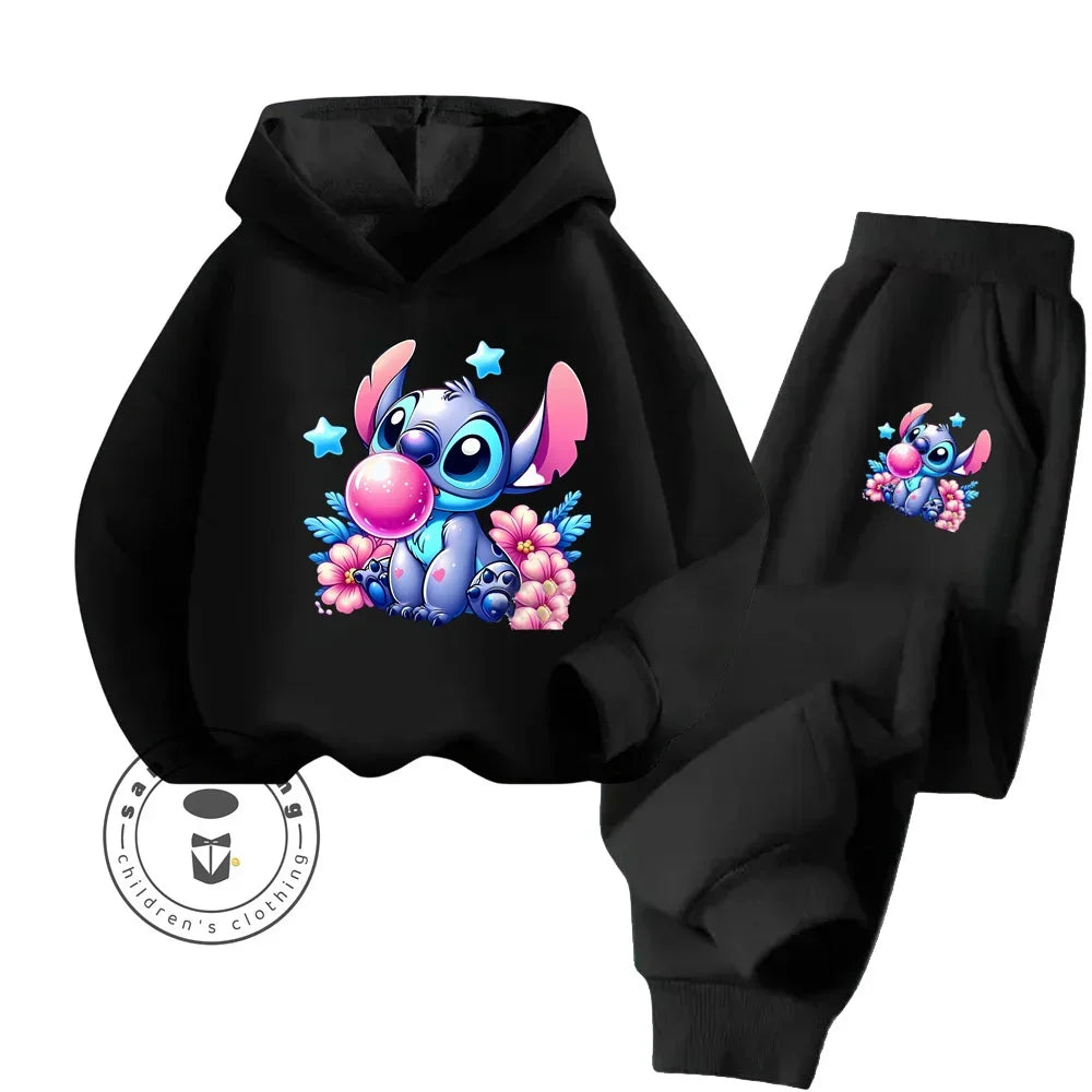 Gift For Casual Kids' Stitch Graphic Sweatshirt Set – Fun & Energetic Wear