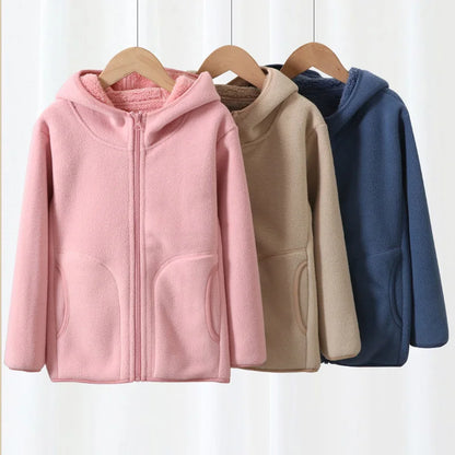 Warm Plush Velvet Jackets – Kids’ Hooded Winter Coat for Teens