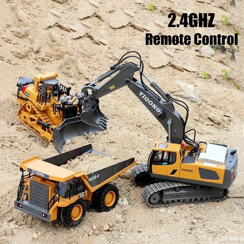 Remote Control Construction Vehicle Set – Excavator, Dump Truck & Bulldozer for Kids!