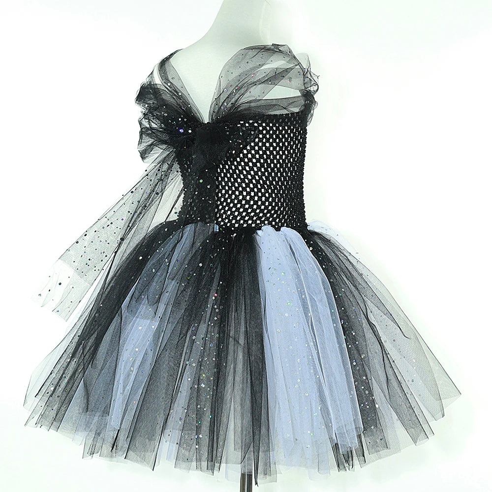 Kids Skeleton Halloween Tutu Dress – Black & White Outfit