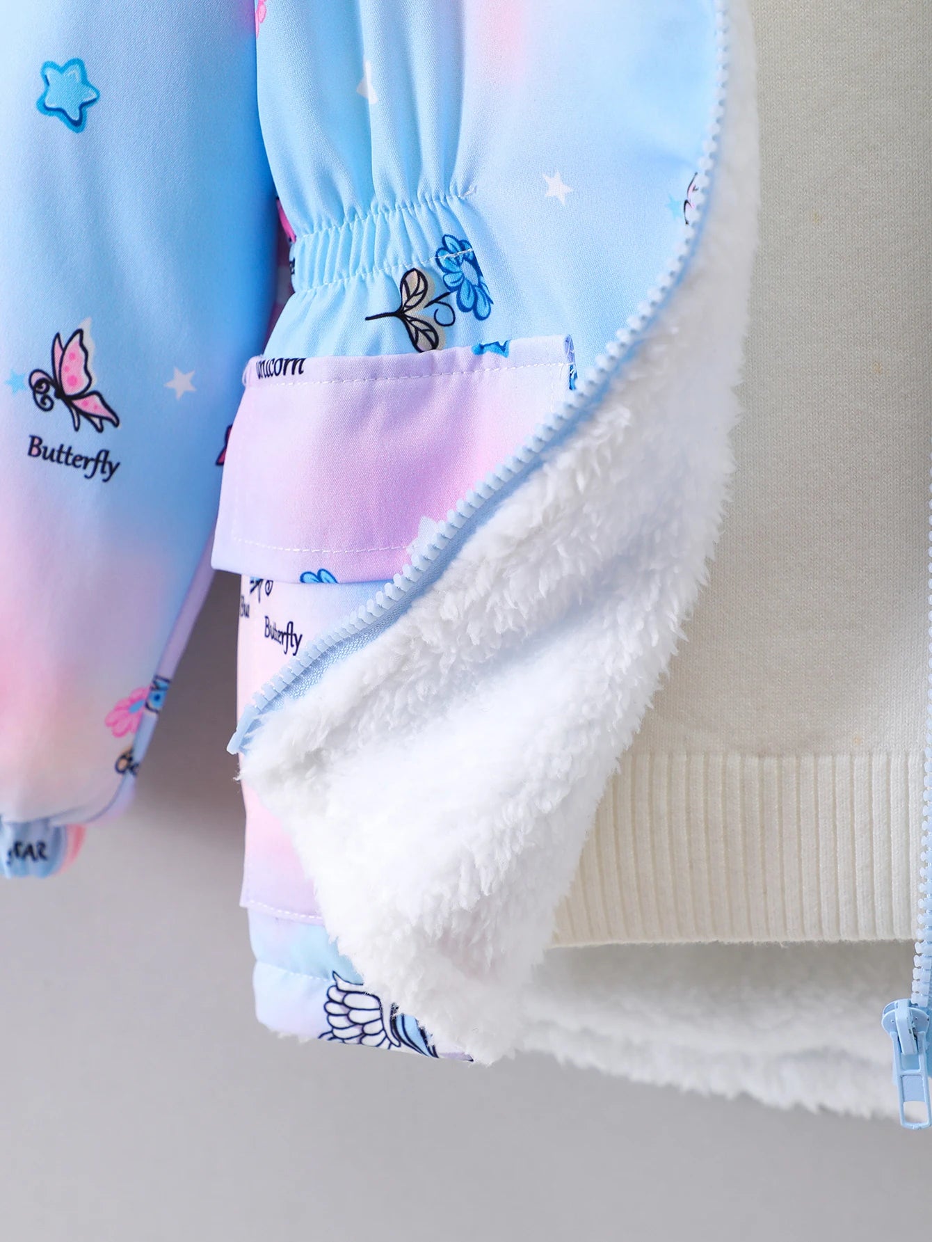 Girls’ Plush Hooded Coat – Cartoon Print & Zipper