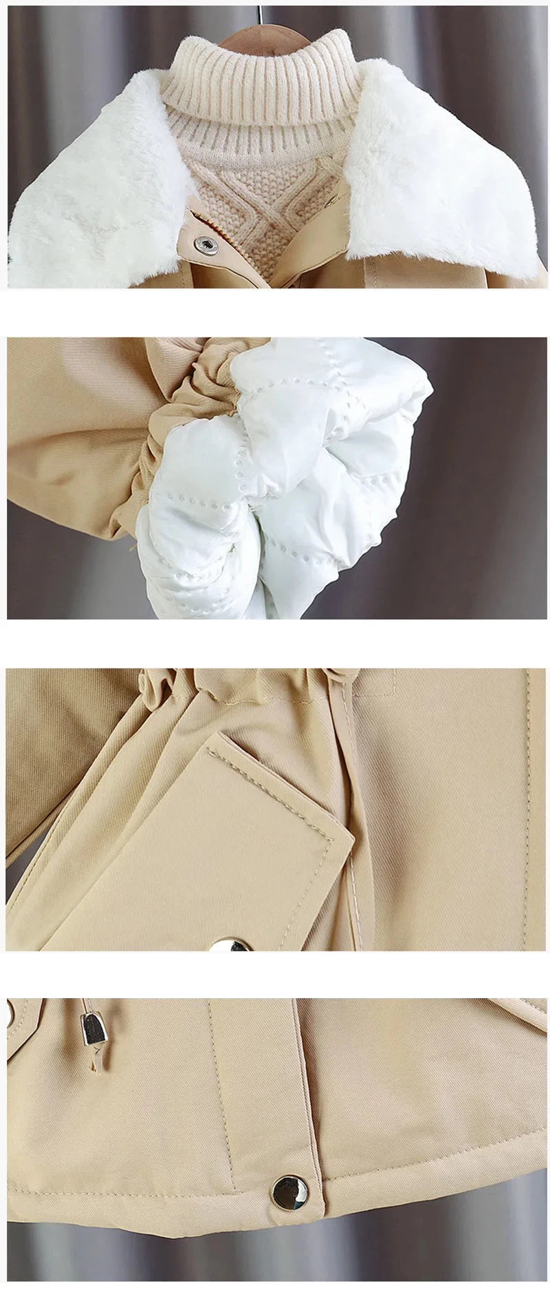 Warm Coat for Girls – Lapel Style with Waist