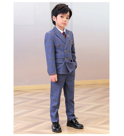 Boys’ 3-Piece Plaid Suit – Blazer, Vest & Pants (1–14Y)