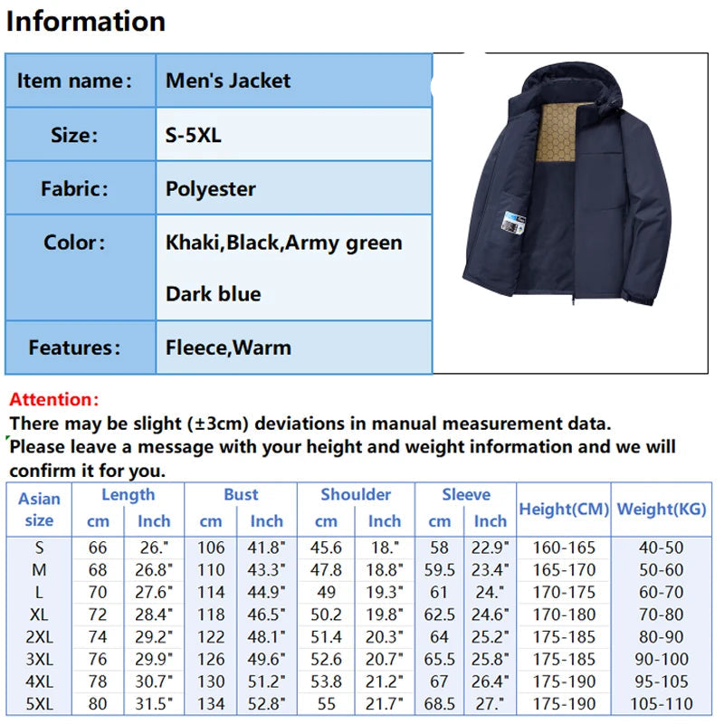 Men’s Solid Color Winter Jacket – Fleece Lined & Windproof