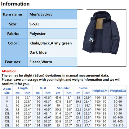 Men’s Solid Color Winter Jacket – Fleece Lined & Windproof
