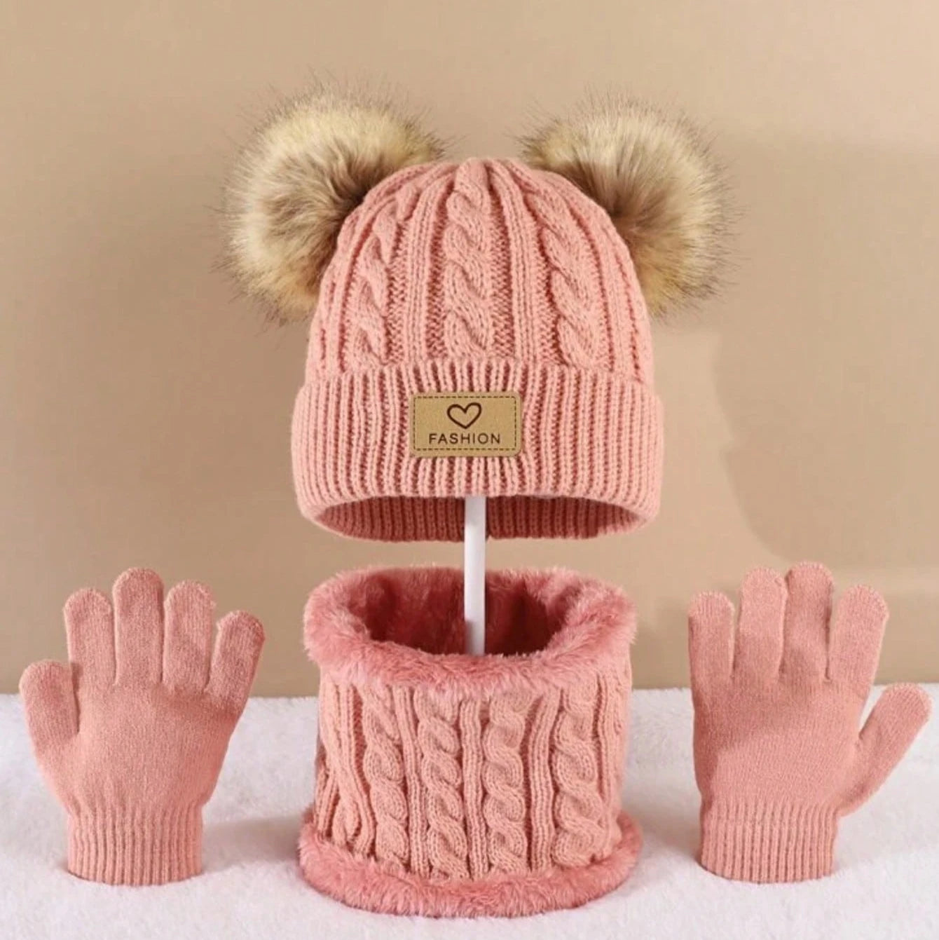 Kids 3PCS Winter Hat, Scarf & Gloves Set