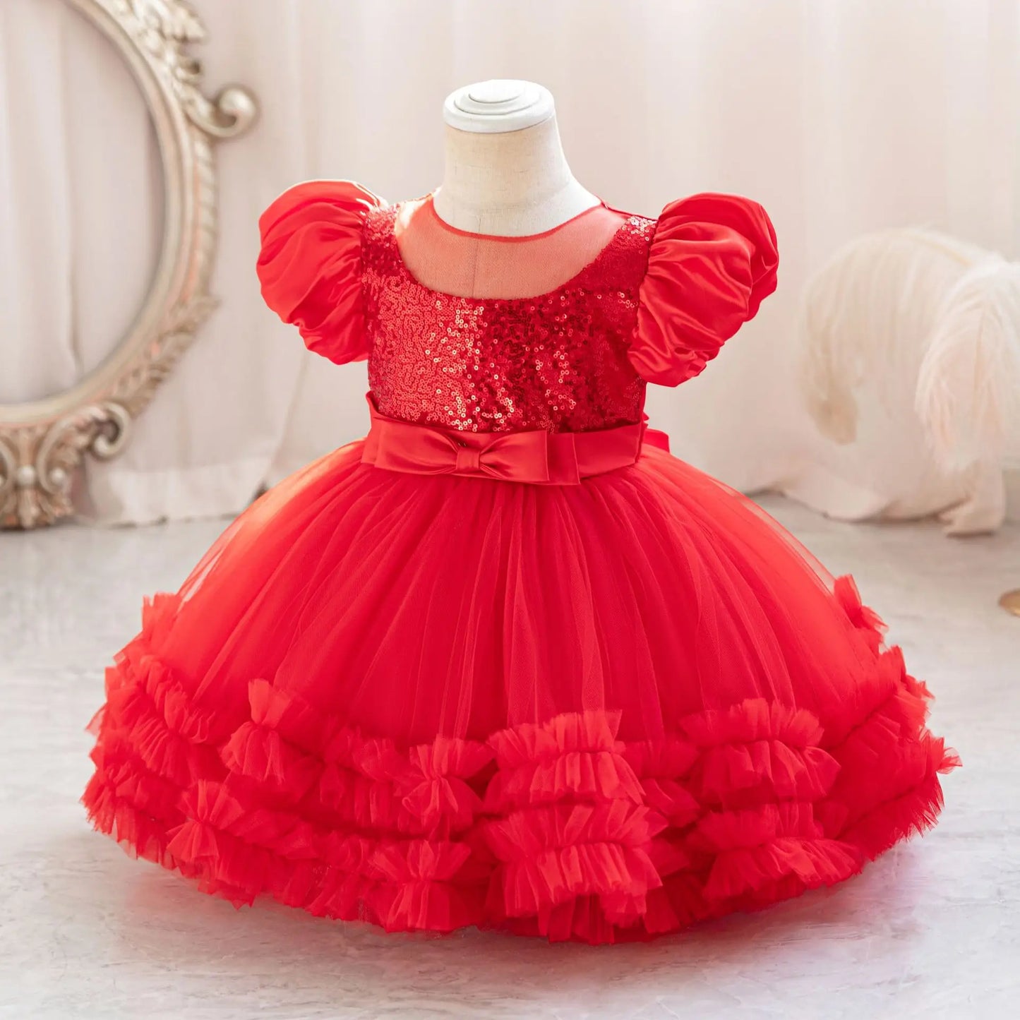 Girl Party Dress – Lace Bow Wedding Gown